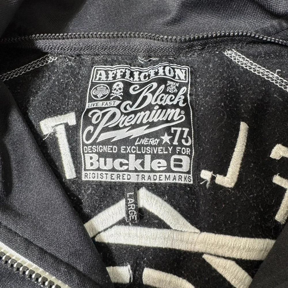 Affliction Live Fast Mens Full Zip Black Sweatshirt Jacket Pockets Size XL‎
